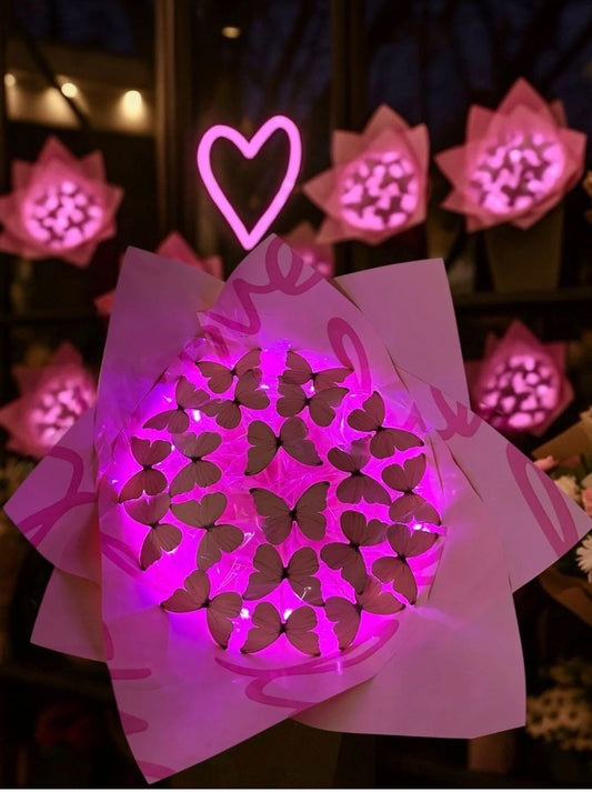 Işıklı pembe kelebek buketi